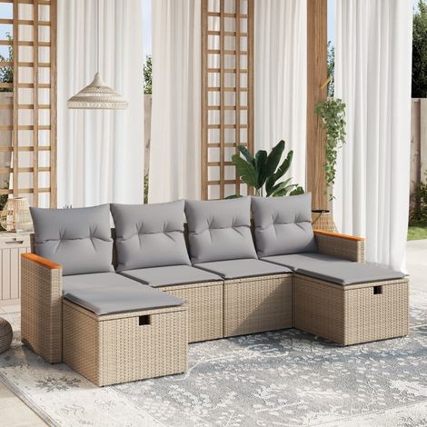 Juego de sofás jardín con cojines beige mezcla 6 pzas ratán PE vidaXL (1/4)