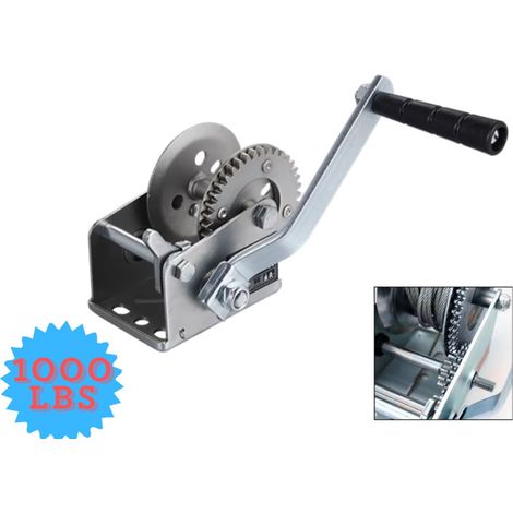Treuil manuel avec câble en acier et frein automatique - 450 kg, 8 m