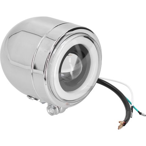 Phare LED universel 4,25 pouces rond Angel Eyes, feux de route/croisement, style rétro moto, feux de jour, coque chromée, lumière blanche (1/5)