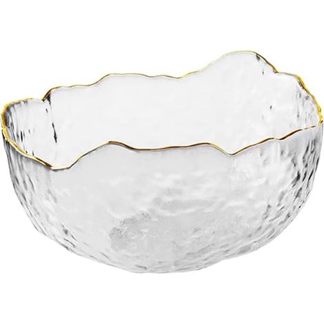 1 Assiette en verre, bordure dorée, bol à salade transparent, service de table, usage domestique (1/5)