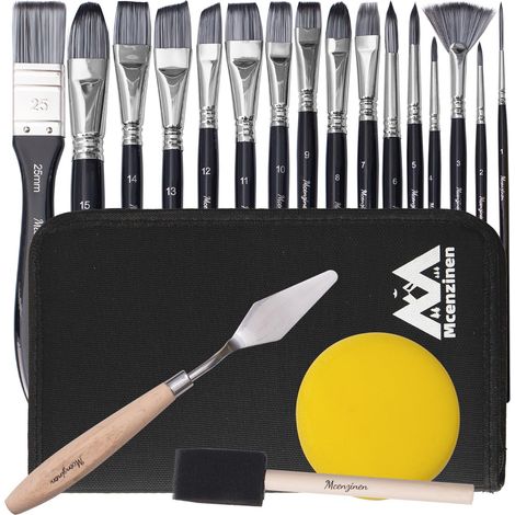Lot de 20 pinceaux de peinture acrylique synthétiques avec sac d'organisation et spatule pour acrylique, aquarelle, huile, gouache, sans perte de poils, pinceau (1/5)