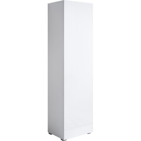 Armoire blanche finition brillante 1 porte – Système d'ouverture push-click – Dimensions 40 x 167 x 29 cm – 4 compartiments – Pieds en plastique 2 cm – Lettiemobili