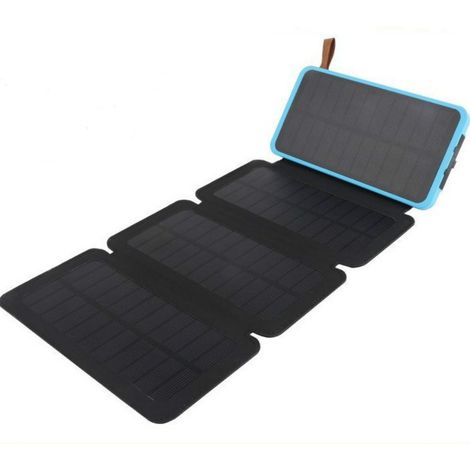 Caricabatterie solare portatile da 20000 mAh con 4 pannelli, power bank impermeabile con 2 porte USB per campeggio all'aperto, telefoni e tablet - Blu
