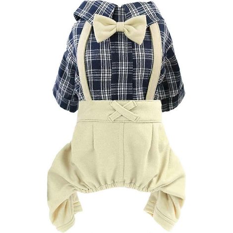 Combinaison salopette classique à carreaux rayés pour chien, idéale pour les mariages et anniversaires de chiots, style western, avec nœud papillon. Tenue tendance au quotidien. (1/5)