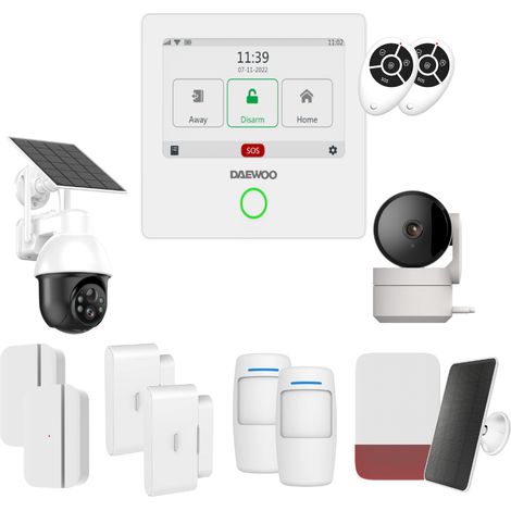 Daewoo Pack Alarme Connectée Wifi / GSM TOUCH AM501 4,3 pouces - Système Sans Fil et Sans Abonnement, Compatible Animaux, Détecteurs Inclus + Caméra de Surveillance Full HD, Application Mobile Incluse