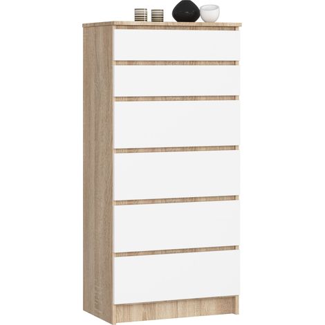 Kommode AKORD K60 Sonoma-Eiche 60 cm 6 Schubladen Front Weiß B60 x H130 x T40 cm (1/5)