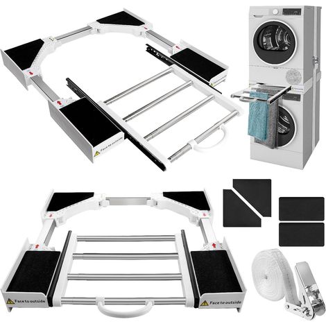 Kit di impilamento per lavatrice e asciugatrice - Telaio intermedio universale con ripiano scorrevole e corda a cricchetto - Accessori per lavatrice/asciugatrice - Regolabile 46-72 cm
