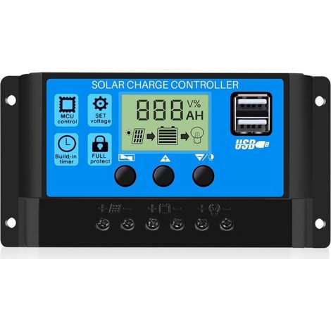 MUMU 20A 12V/24V Smart Solar Panel Charge Controller with LCD Display Dual USB Port 5V (1/4)