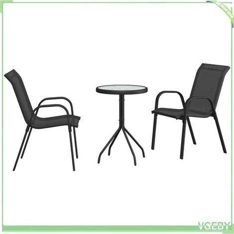 Ensemble bistro de jardin 3 pcs - FAFEICY - 42003978 - Noir - Acier anti-corrosion - Sièges Textilène (1/5)