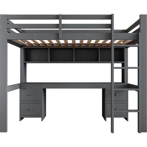 Kinder-Hochbett 90 x 200 cm Grau mit Schreibtisch und Stauraum HOMVRA (1/5)