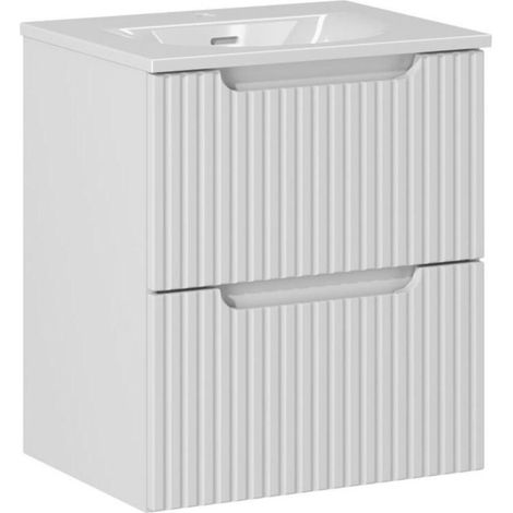 Set da bagno sospeso VANO bianco 50cm: mobile sottolavabo con cassetti scanalati + lavabo incassato bianco