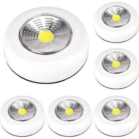 Lot de 6 lampes LED tactiles à pression pour placard ou armoire, piles incluses et fixation adhésive (1/5)