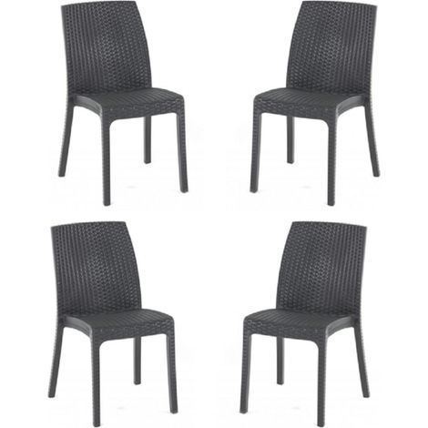Sedia in polipropilene rattan per esterno VIRGINIA Antracite set 4 pezzi (1/4)