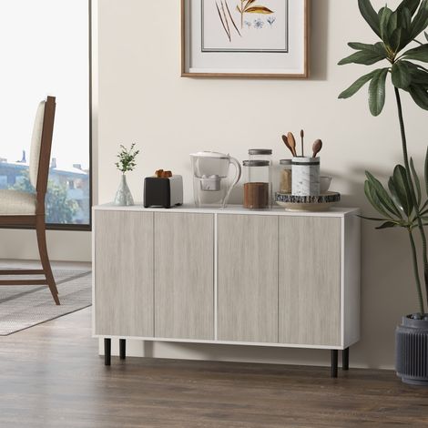 Küchen-Sideboard mit 2 Schränken und verstellbaren Einlegeböden, 121 x 37 x 75 cm, weiß-graue Holzoptik
