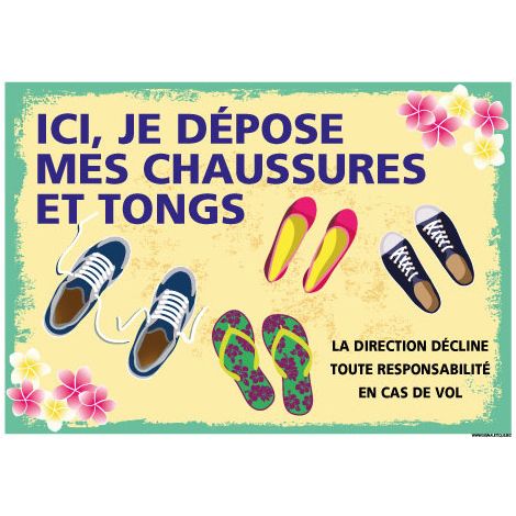 PANNEAU ICI JE DEPOSE MES CHAUSSURES ET TONGS (H0466) - Adhésif - 105 x 75 mm