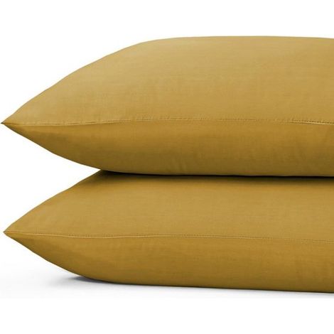 Taies d'oreiller 100 % coton doux - 60 x 70 cm - (lot de 2) - Jaune ocre (1/3)