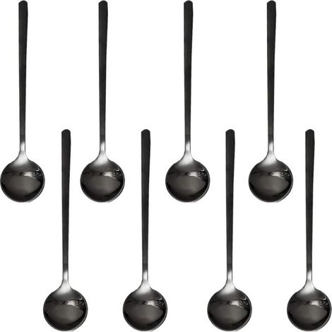 Cuchara de café espresso de acero inoxidable, 13,5 cm, multiusos (juego de 8, negra)