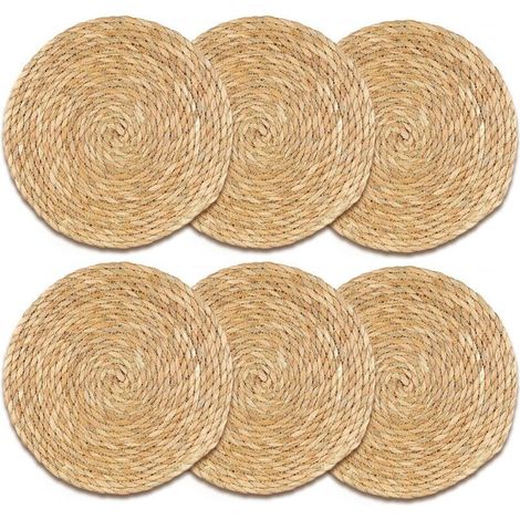 Lot de 6 sets de table ronds tressés jacinthe d'eau : 30 cm, dessous de verre, décoration salon, sets extérieurs (1/4)