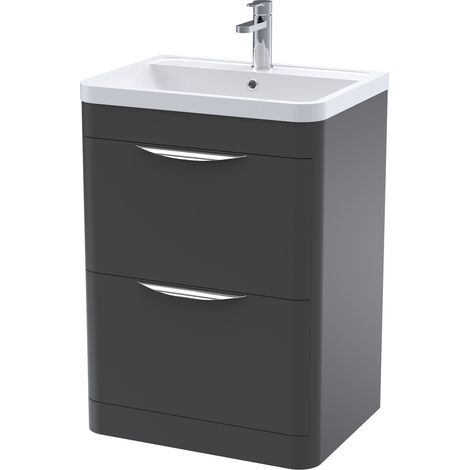 Balterley Aldershawe Contemporary Floor Standing 2 Drawer Vanity Unit & Basin, Dark Grey, 600mm (1/5)