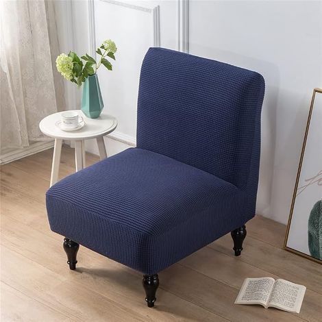 Stretch Jacquard Chair Covers Without Armrests, Large Size Armless Accent Chair Cover Removable Furniture Protector for Living Room, Bedroom, Hotel (Navy Blue) (1/5)
