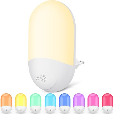 Veilleuse Prise Électrique avec Capteur Crépusculaire, Lampe de Nuit RVB Enfants Commande Tactile, Douille LED pour Chambre, Escalier, Couloir