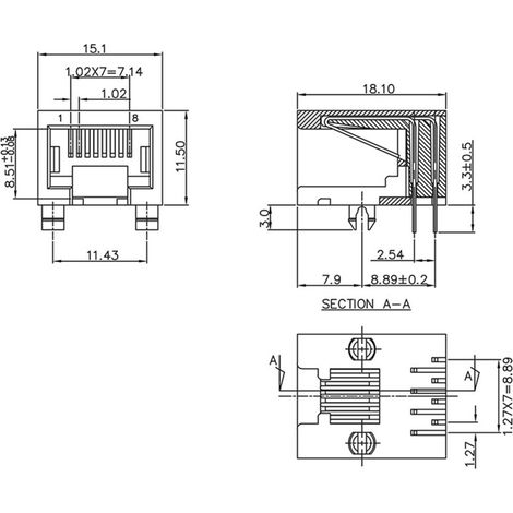 Connectique RJ45 encitech RJJU-88-142-E3H-033 3253-0025-02 RJ45 embase femelle horizontale noir 1 pc