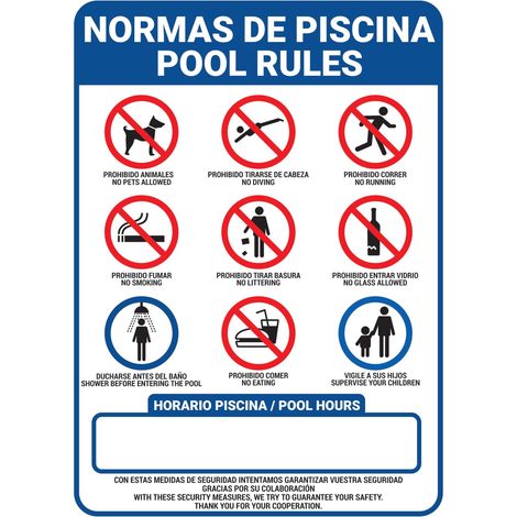 Affiche Normes de piscine en aluminium Panneau Peinture émaillée 43 x 31 cm AFFICHE NORMES DE PISCINE COMMUNAUTÉ HOTEL Pool Rules (1/5)