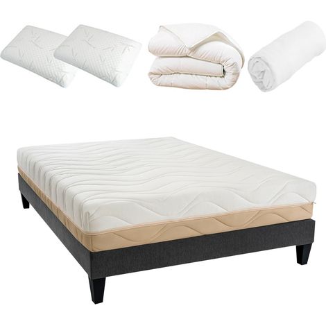 BELLECOUR LITERIE  Pack Prêt à dormir LEMAN 160x200 cm  Matelas Mousse hypersoft + Sommier + Accessoires (1/5)