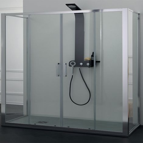 Bo x Doccia 90 x 140 x 90 cm - Altezza 200 cm - a Muro con Doppia Porta Scorrevole in Cristallo Temperato - 3 Lati Reversibile (1/5)
