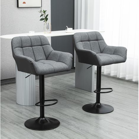 Tabouret de bar en bonded leather gris, hauteur réglable, pivotant 360°, 57,5 x 52,5 x 93-114 cm (1/5)