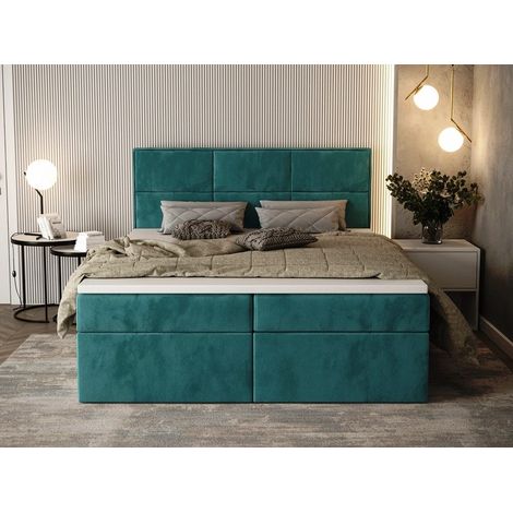 Lit Boxspring Galla - Turquoise - 180x200 Cm - Lit Élégant - Lit Moderne - Matelas À Ressorts Bonnell (1/5)