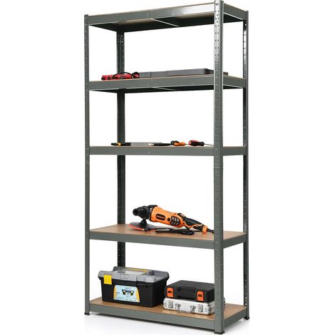 COSTWAY Etagère de Garage à 5 Niveaux Charge Max.875KG avec Etagère Ajustable,Etagère de Stockage Multi-Usage pour Le Garage, la Cuisine, l’Entrepôt 40 x 90 x 180 cm (Gris) (1/5)