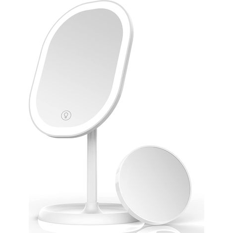 Miroir de maquillage LED RHAFAYRE, miroir grossissant détachable, éclairage intelligent réglable avec recharge USB, miroir de table pliable à 180°, cadeau idéal pour ami (1/5)