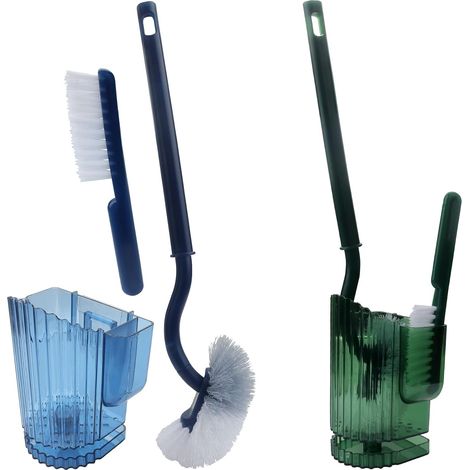 Lot de 2 brosses WC améliorées - Long manche, mince et compact, nettoyage en profondeur, avec brosse à suceur plat (1/5)