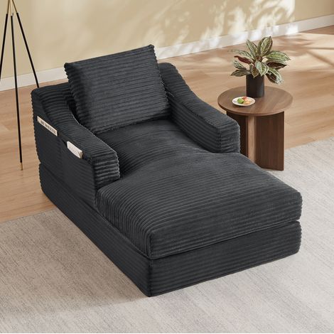 Loungesessel aus Cord mit Schlaffunktion Dunkelgrau OKMYHOME (1/5)