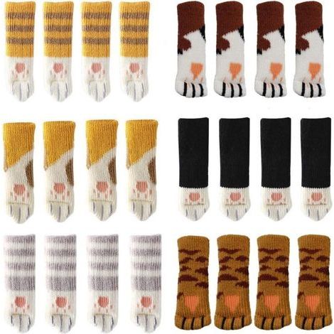 24 niedliche Stuhlbeinsocken mit Katzenpfotenmotiv, Stuhlbeinüberzüge, Bodenschoner, kratzfest, geräuschdämpfend, 24 Stück (6 Sets) (1/5)