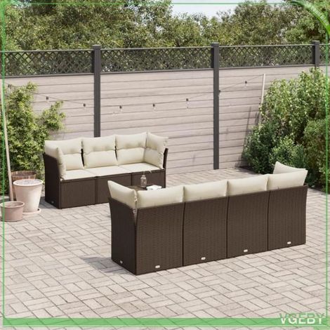 Salon de jardin - 7291712416989 - 8 places modulable - Résine tressée marron - Coussins déhoussables crème (1/3)