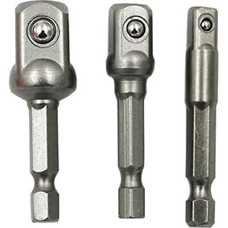 Lot de 3 adaptateurs douille en acier chrome-vanadium, embout hexagonal vers 1/4" 3/8" 1/2", pour tournevis perceuse (1/5)