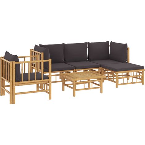 Mobili da giardino mobili da esterno Set di mobili da 6 pezzi con cuscini in bambù grigio scuro