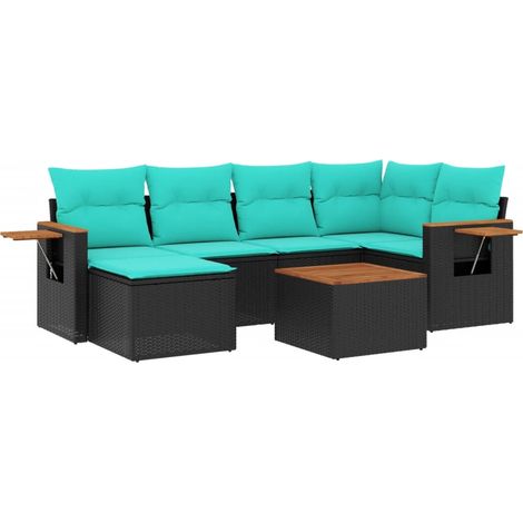 vidaXL Set Divani da Giardino 7 pz con Cuscini Nero in Polyrattan (1/5)