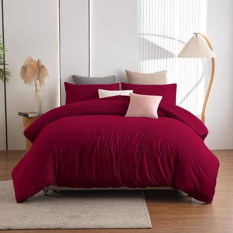 Bettwäsche 220x240 Mikrofaser 240 x 220cm 2x 80 x 80cm 07 Rot (1/5)