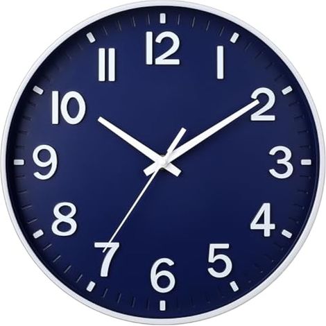 Horloge murale 8 pouces silencieuse Quartz moderne déco pour bureau classe salon chambre (bleu marine)