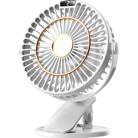Ventilatore ricaricabile con clip, mini ventilatore da scrivania USB con 5 velocità e schermo LCD – potente ventilatore da scrivania rotante (1/5)