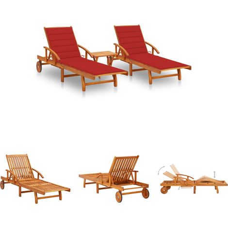 Gartenmöbel - vidaXL Sonnenliegen 2 Stk. mit Tisch und Auflagen Massivholz Akazie - Terrassenmöbel (1/5)
