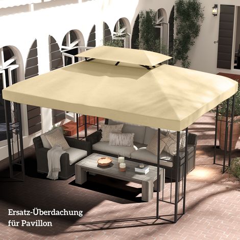 Ersatzdach für Pavillon 3 x 4 m wasserabweisend Pavillondach mit Doppeldach Beige