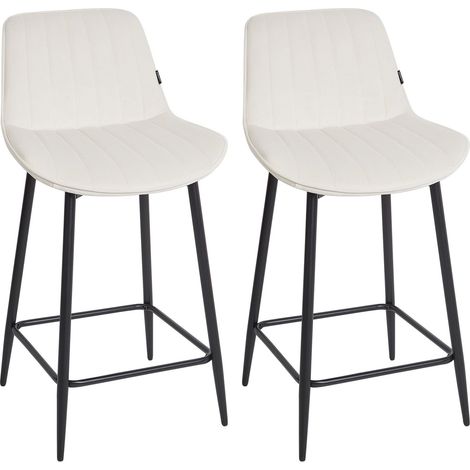 Set of 2 Bar Chairs DUBROVNIK Velvet Light Beige (1/5)