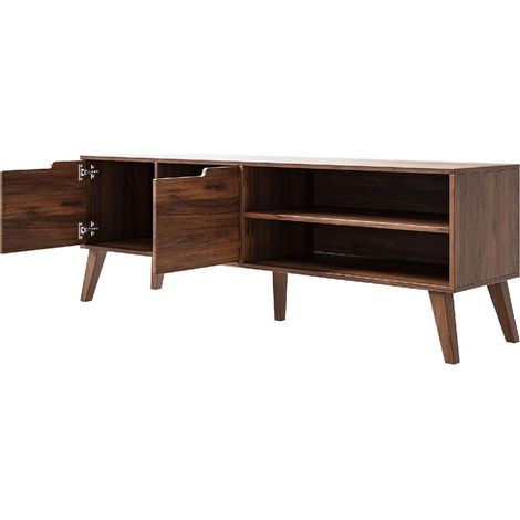 Mobile TV Moderno In Melaminico Con 2 Ante E 2 Vani A Giorno Struttura Funzionale Con Gambe Slanciate Per Soggiorno Salotto Zona Living 160 X 40 X 55 Cm Noce (1/4)