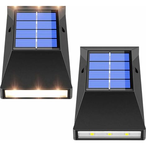 VURAHOME - Lot de 2 Appliques Solaires LED Up & Down pour Extérieur IP65 6 LED Up & Down Applique Solaire pour Cour Extérieur Jardin - Lumière Blanche (1/5)