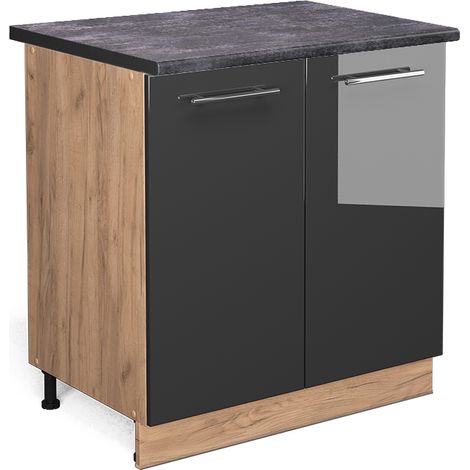 Spülenunterschrank Fame-Line, Anthrazit Hochglanz, 80 cm mit Regal, AP Anthrazit, Vicco