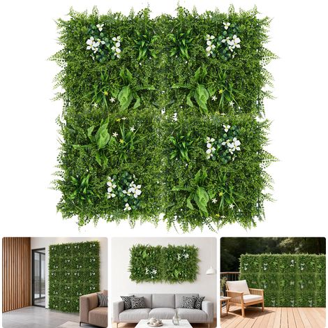 Panneaux de haie artificielle en buis 50x50 cm – Mur végétal faux gazon réaliste anti-UV, modulables à clips écran d’intimité intérieur/externeérieur – 50×50 cm, 4 pièces (1/5)